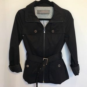 Zara Belted Trench Jacket Black Size Small NWOT